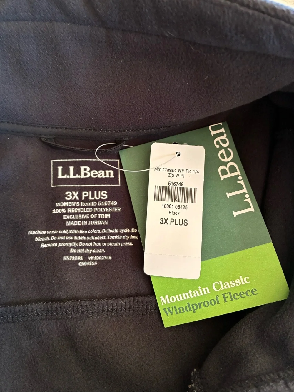 NWT LL BEAN Classic Windproof Fleece Jacket in Black  Size 3X Plus